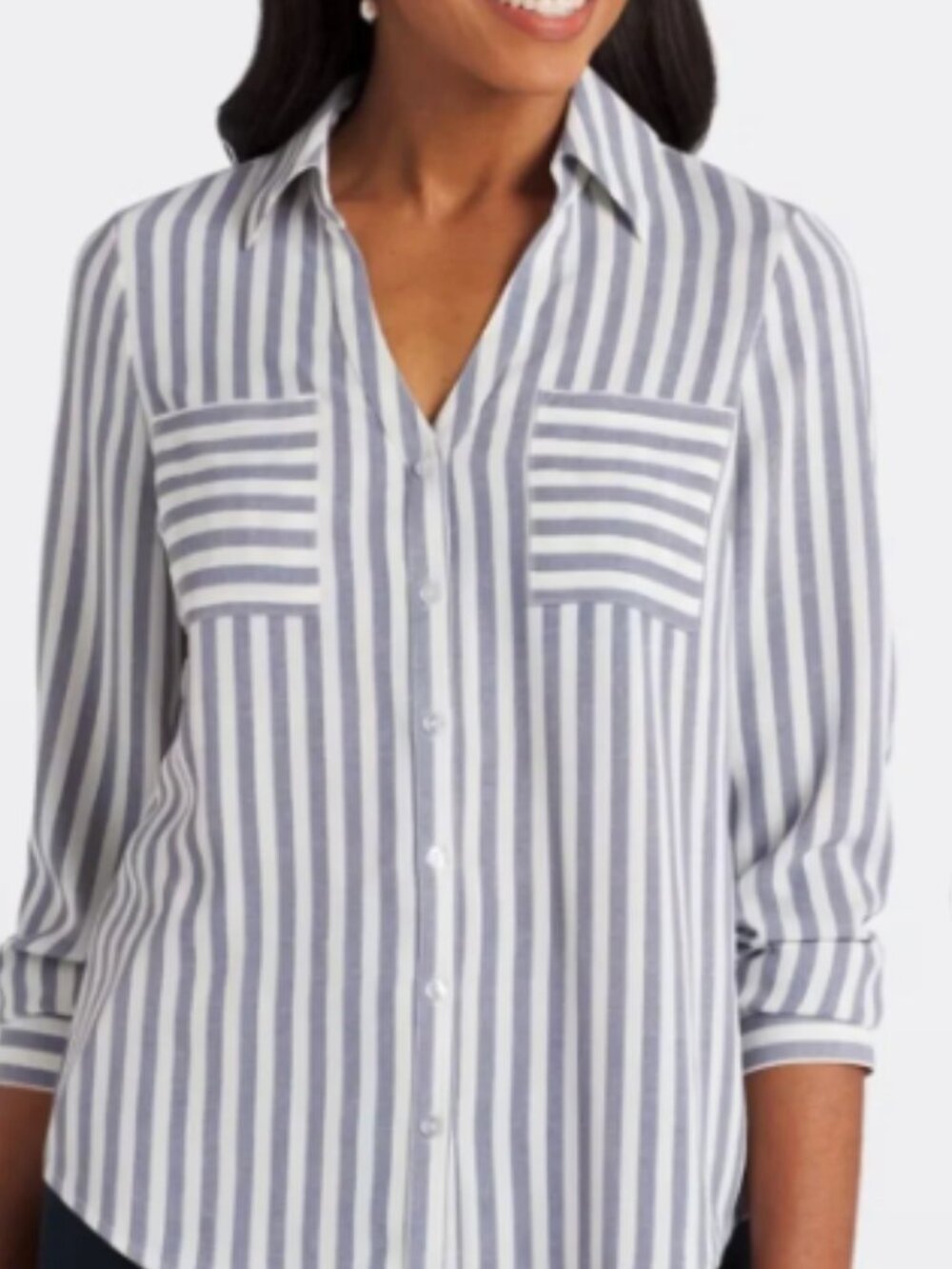 FORTUNE + IVY NEW Paula Airette Blue & White Button Down Shirt Sz L Coastal